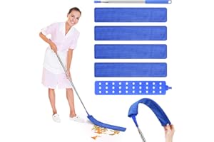 Bixury Plumeros para el Polvo Limpiador de Polvo RetráCtil 2,5 m Plumero Extensible de Acero Inoxidable Plumero Telescópico con 4 Capuchas de Repuesto para Debajo del Sofá Armarios Cama Piso(Azul)