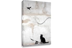 KUNSTBRUDER Banksy kot obrazy ścienne t graffiti - obraz 40 x 30 cm "Cat n Bat" ! Obraz gotowy na blejtramie! Pop Art obrazy wydruki artystyczne, obrazy ścienne, obrazy do De (30 x 40 cm)