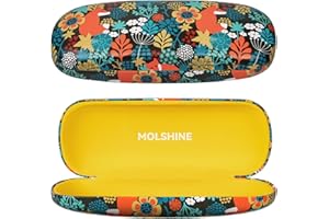 molshine Estuche rígido para gafas de cuero PU, Estuche portátil de viaje para anteojos para hombres, mujeres, niñas, viaje, trabajo de estudio