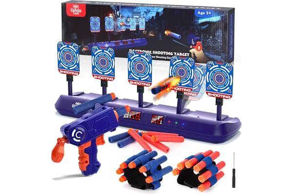 Lehoo Castle Mål för Nerf med 5 Mål 3 Lägen med Leksakspistol, Elektroniskt Skjutmål för Nerf Pistoler, 20 Skumkulor, Leksaker för Barn 3 4 5 6 7 8 År