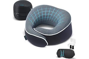‎PROGLOBE Proglobe Nackenkissen Flugzeug, Reisekissen 100% Memory Foam, Orthopädisches Nackenhörnchen, Für Reisen mit Flugzeug, Auto, Zug, Mit 3D-Schlafmaske, Ohrstöpsel, Hochwertige Netztasche (Blau)
