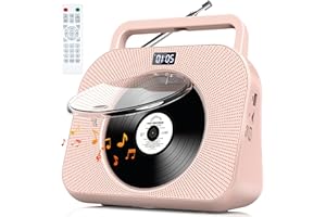 GRACIOSO Desktop CD Player for Home with Dual Speakers,Handle, Build in FM Radio,Portable CD Player with Bluetooth-Sleep Sound,Remote Control, LCD Display,Support USB/TF Card/AUX/3.5mm Input (Pink)