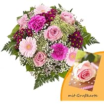 Frischer Blumenstrauß 'Gruß Von Herzen' Mit Rosen & Gerbera | Handgebunden Vom Florister | Mit 7-Tage-Frischegarantie