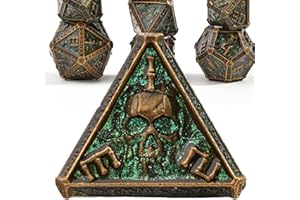 WILLMOVE Tajemnicza czaszka metalowe kości DND zestaw do lochów i smoków, Cthulhu DCC unikalne magiczne RPG akcesoria do gier fabularnych prezenty (zielony mosiądz)
