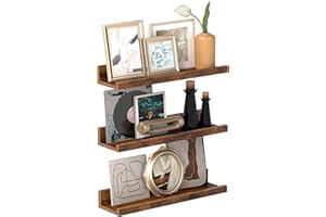 VASAGLE Estantes Colgantes de Pared, Juego de 3, Estantes Flotantes, Ancho 38 cm, con Bordes Altos, para Marcos de Fotos, Decoración, Especias, para Cocina, Sala de Estar, Marrón Rústico LWS037X01