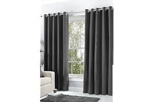 HACHETTE LTD Hachette Thermal Blackout Curtains Eyelet Ring Top Including Pair of Tiebacks (Charcoal Grey, 66" X 72")