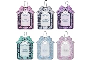 NICENEEDED 6 PCS Kpop Photocard Holder Keychain, Ribbon Transparent Photo Card Holder, Protective Photo Sleeves with Pendant Keychain