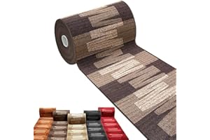 EMMEVI Alfombra de cocina corredor de moqueta antideslizante a medida bordado, modelo Picasso 27, 67 x 280 cm, color marrón