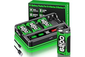 FANXIEAST Controller Battery Pack for Xbox One/Xbox Series X|S,4x6200 mWh Rechargeable Battery Packs with Charging Dock/Cool RGB/Touch Control/USB & Type-C Charging, X-box Accessories Controller Charger