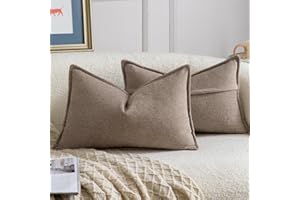 Madizz Juego de 2 Suave Chenilla Decorativo Funda de cojíns con Borde Neutras Fundas de Almohada Boho para Sofá Dormitorio Salón Marrón Rectangular 30 x 50 cm
