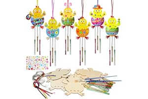 WEDNOK 6tlg Osterküken Windspiel Bastelset Ostern Basteln Holz Küken Osterbasteln Kinder Klangspiele Bastelhandwerk zum Bemalen und Dekorieren für Osterdeko Frühling Mädchen Junge