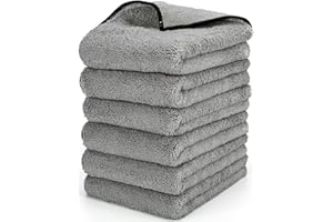 WEAWE Paño de Microfibra para el Coche, Absorbentes, No Dejan Rastro, No Dejan Pelusa, Toalla de Microfibra Coche Multiusos Profesionales para el Cuidado del Coche 6 Piezas (60x40cm) Gris