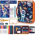 PowerKing Markers Set with Glitter Space Pencil Case & Stationery, Art Supplies Coloring Kits for Kids Ages 4-6-8-12, Birthday Gifts for Boys Aged 4 5 6 7 8 9 10 11 12