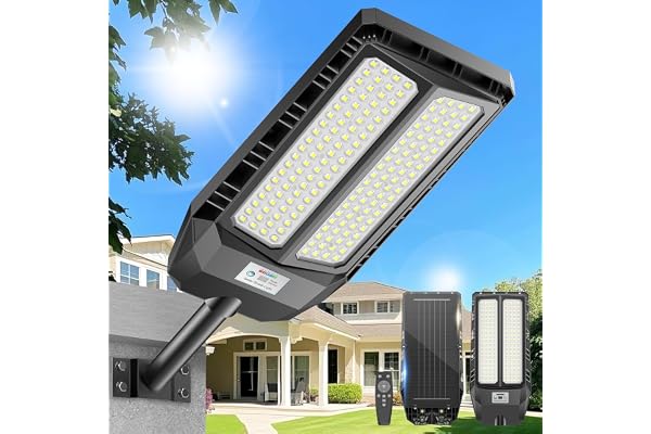 Adewalk 900 W Lampadaire solaire Led extérieur avec télécommande, IP66 étanche lampe de route avec capteur de mouvement, 6500 K Super Bright Lampadaire de jardin extérieur solaire pour garage