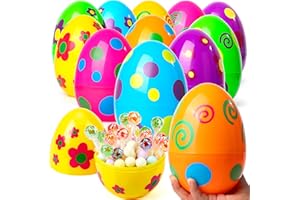JOYIN 12 Pcs Jumbo Printed Easter Eggs, 6 Inches Giant Plastic Eggs Fillable for Easter Themed Hunt Basket Stuffers Fillers Filling Treats Party Favor Classroom Prize Supplies