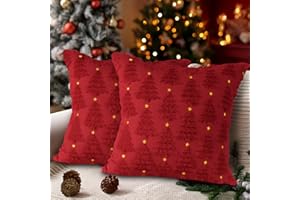 Lanpn 2 Pezzi Fodere Cuscini Natalizie 40x40cm, cuscini invernali in peluche Copricuscini Decorativi Coperture per casa soggiorno camera da letto divano letto (Stella Albero di Natale, Rosso)