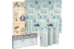 Buddy Baby - Tapis de jeu XXL pour bébé, 180 x 200 cm, double face, rembourré, pliable et avec sac de transport - Dès la naissance - Idéal comme cadeau