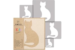‎NAKLEO NAKLEO Stencils Painting for Children, Set of 5, 9 x 9 to 34 x 34 cm, Cat, Kitten Animal, Reusable Plastic Children's Room Painting Template, Room Decoration, Crafts, DIY Wall Furniture Paper