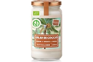 NaturaleBio Olio di Cocco Biologico Vergine 1000 ml. Crudo e Spremuto a Freddo. Organico e Naturale. Bio Nativo e non Raffinato. Origine Sri Lanka.