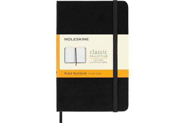 Moleskine - Carnet de Notes Classique Papier à Rayures - Journal Couverture Rigide et Fermeture par Elastique - Couleur Noir - Taille Format de Poche 9 x 14 cm - 192 Pages