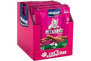 Vitakraft Cat Stick Classic, przekąska dla kota, mięsne mini paluszki, z kaczką i królikiem, w rozmiarach do przechowywania (10x 6 sztuk)