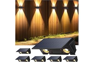 IIRARA Applique solare per esterni, nuova generazione 2025 alta e bassa applique da parete solare bianca calda 1500mAh lampada solare da parete esterna IP67 impermeabile 6 elementi 100 lumen per