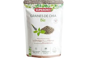 SUPERDIET - GRAINES DE CHIA BIO - Source de Protéines & Riches en Fibres et en Omega 3 - Sachet de 200g