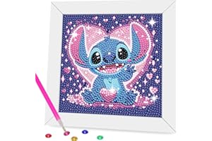 CLYCTIP 5D Diamond Painting Children with Frame, DIY Stitch Diamond Painting Set, Diamond Painting Boys and Girls Adults, Pictures Arts Craft for Home Wall Decor Cartoon Mosaic Making