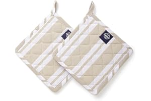 ‎ENCASA XO Encasa XO 21 cm Oven Microwave Pot Holder (Set of 2) for Cooking and Baking in the Kitchen - Heat Resistant, Protects Hands from Hot Appliances - Franca Beige Stripes