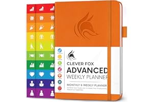 Clever Fox Planificador semanal avanzado, planificador de objetivos de vida sin fecha para productividad diaria y gestión del tiempo, diario organizador de día, tapa dura, A5, naranja