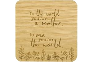 SHG at Home To Me You Are The World Engraved Oak Veneer Coaster for Mum. Sentimental Gift for Mom, for mum for mums, Beige, 9.8cm x 9.8cm