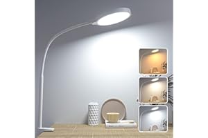 Hensam LED Desk Lamp,Dimmable Table Lamp,Gooseneck Desk Lamp for Home,Office,Reading,Study,Drawing,Work,10 Brightness Levels & 3 Color Temperatures,Clip on Lamp,Adjustable Desk Light,White