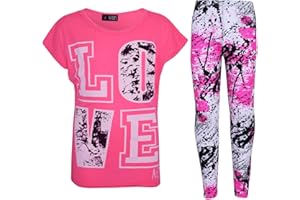 A2Z 4 Kids Dziewczyny Miłość Wydrukować Top Krótki Rękaw T Shirt & Pluśnięcie Wydrukować Moda Legginsy Zestaw Wiek 5-13 Lata