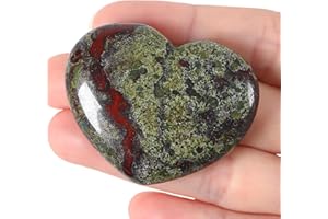 GUJOXILA 1.8" Dragon Blood Stone Crystal Heart Crystals Gifts for Women Gemstones Ornaments Polished Nature Protection Reiki Balancing Spiritual Meditation Stones