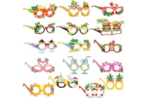 Shinybox Hawaiian Party Brillen, 16 Stück Papier Strand Party Brille, Lustige Hawaiian Tropical Brille Strandparty Kostüm Party Brille, Sommer Pool Party Foto Requisiten für Strand Thema Dekoration
