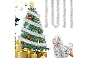 PATRICHOR Weihnachtsbaum Lametta Girlande Silber, 10 m Weihnachtsdeko Girlande Silber, Christbaumschmuck Girlande Silber, Girlande Weihnachten Silber, Weihnachtsgirlande Silber, Baumschmuck Girlande Silber