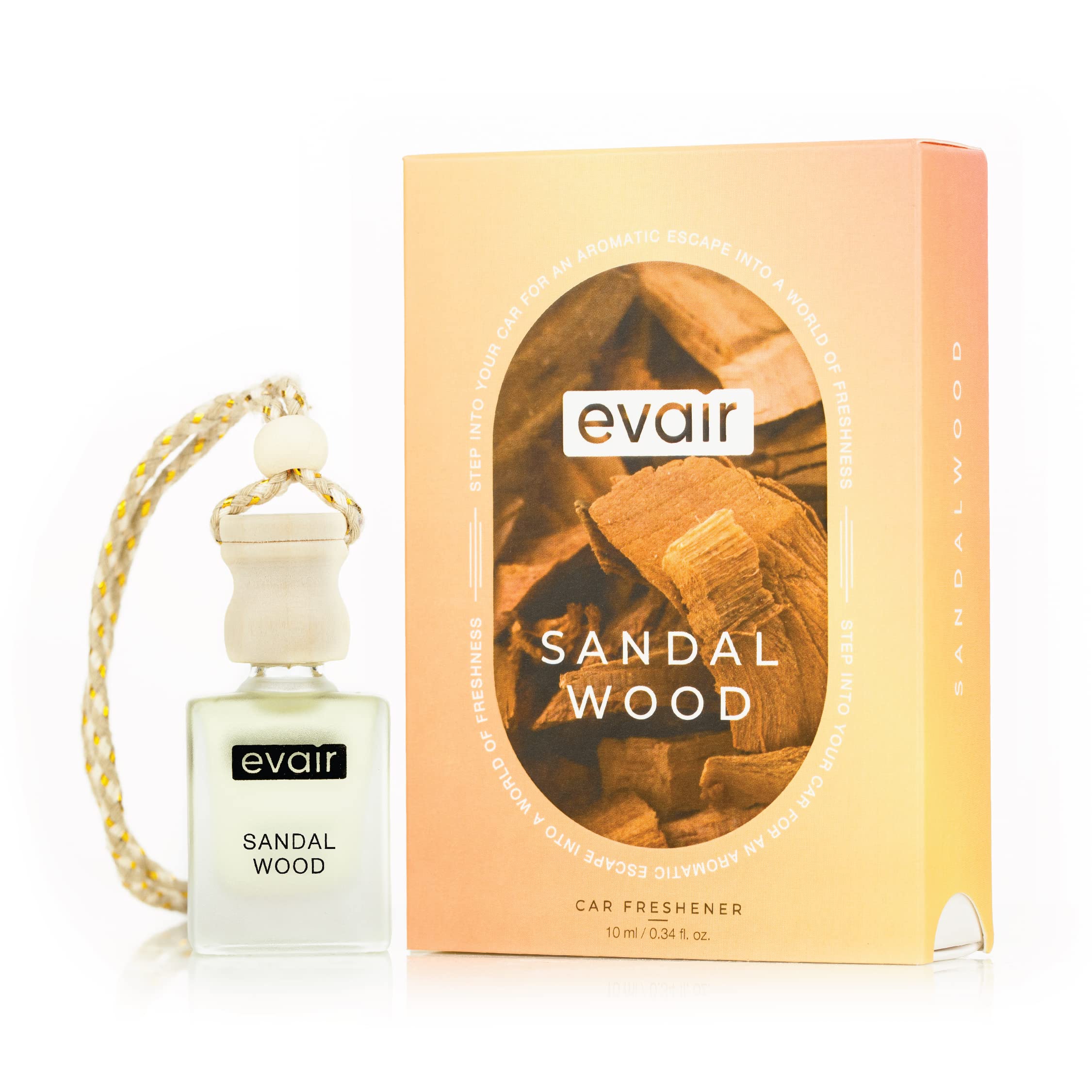 Evair Hanging Car Air Freshener - Sandalwood 10 ml | Car Perfume | Car Accessories Interior | Car Aroma with Essential Oils F