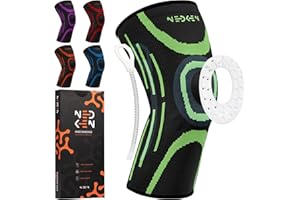 NEDKEN Opaska na Kolano - Oddychająca Kompresja, Ulga w Bólu, Stabilizacja Łękotki i Rzepki, Silikonowe Poduszki, Antypoślizgowy Design do Sportu i Rehabilitacji (Zielony, M)