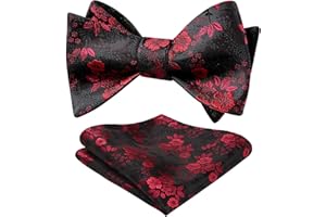 HISDERN Muszki dla mężczyzn kwiatowa muszka i poszetka na wesele żakardowa muszka paisley i zestaw chusteczek