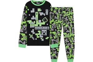 MINECRAFT Lungo Pigiama Ragazzo, Cotone Abbigliamento da Casa - Regalo Bambino