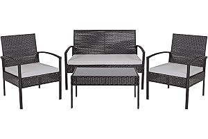 Flash Furniture Aransas Serie Terrasse Stahlrahmen und Kissen, Kunstharz, Schwarz, 4-teiliges Set