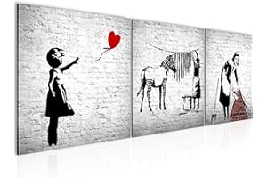 Runa Art - Quadri Banksy Street Art 120 x 40 cm Murale Tela Non Tessuta Rosso Grigio Multipanello Moderni Decorazione 029233c