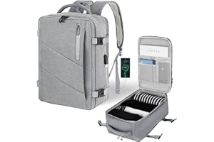 VOESLD Mochila Viaje Cabina Avion 45x36x20 para Easyjet, Mochila Portatil Mochila de Viaje Hombre Mujer Gris Claro Mochila Ordenador Bolsa de Viaje con Puerto USB, 32L