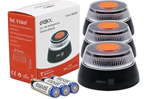 HIBRON EBOX Luz Emergencia V16 Homologada DGT con Geolocalización, Baliza Coche Conectada DGT 3.0, Datos Incluidos hasta 12/2038, Pack 3 Unidades