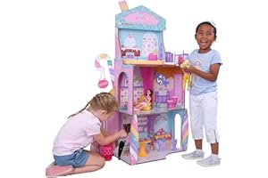 KidKraft Maison de Poupée en Bois Château de Bonbons, Ensemble de Jeu avec Figurine de Lama Licorne et élévateur de cône de Glace pour poupées, Jouet Enfant dès 3 Ans, 20242