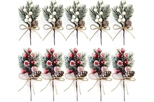 SDZHDMO 10pcs Christmas Artificial Red and White Berries Stems, Berries Picks Berry Branches Xmas Wreath Crafts Wedding Winter Home Decoration