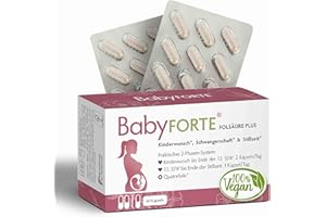 ‎BABYFORTE BabyFORTE® Folsäure Plus Quatrefolic® | vegan | 60 Kapseln | 16 Schwangerschaftsvitamine von Kinderwunsch bis Stillzeit | Folsäure, Magnesium, Jod, alle B-Vitamine | Nahrungsergänzung für Frauen