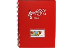 MAOXINTEK Music Sheet Folder Song File Clef Paper Storage Documents Holder Bag, Blank Plastic Concert Choral Folder A4 40 Pockets for Musicians and Band, Writable and 180-degree Spiral-Bound