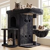 Heybly Cat Tree, 65 cm High, Smoke Grey HCT204SG | with an Extra Large Top Platform, Two Tier Cat Basket, Sisal Scratcher, Ba