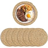 Huwaovi Set of 6 Round Placemats 30 cm Natural Woven Woven Woven Placemats Heat Resistant Non-Slip Placemats for Kitchen Dini